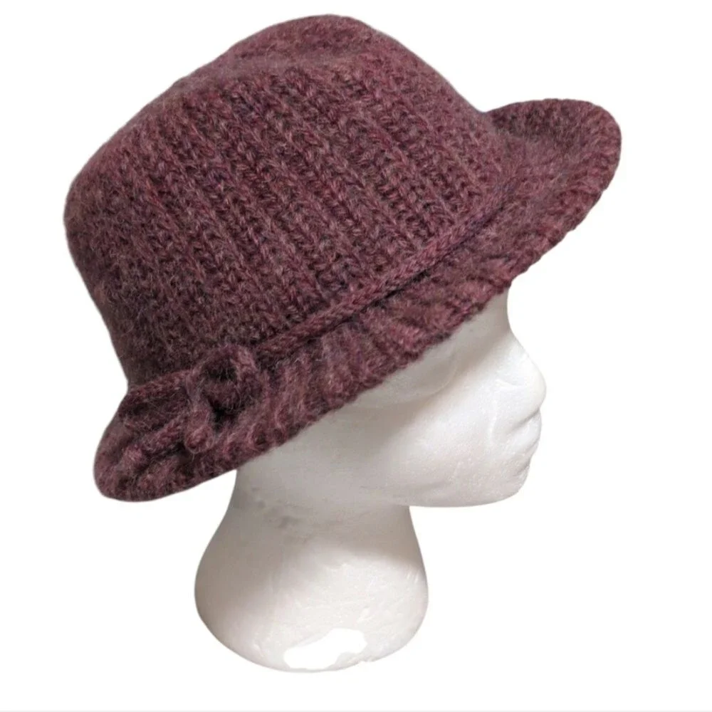 Unbranded Wool blend knit hat Italy bow maroon accessory bucket OSFM